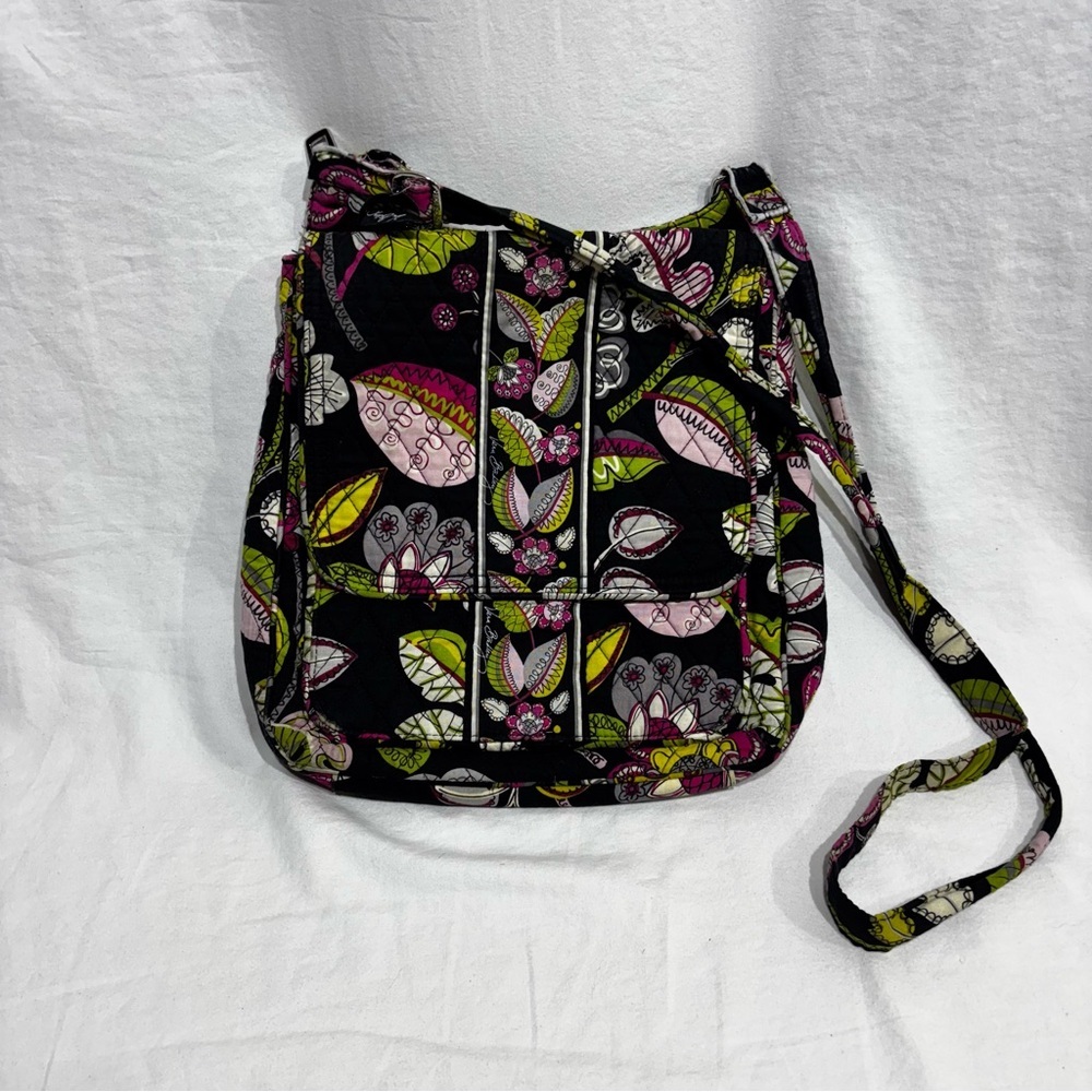 Vera Bradley 12” Black & Pink Quilted Crossbody Bag Purse- Pre Owned- Good